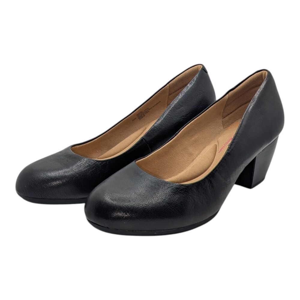 Comfortiva Amora Pumps Black Leather Women's Size 7  Slip-On Comfort Heels